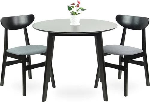 Vista 3 de Juego de 3 mesas redondas de cocina y 2 sillas laterales Yumiko de madera maciza con asiento acolchado