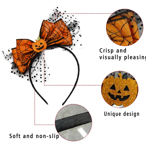 Vista 4 de Diadema de Acción de Gracias, diademas de calabaza, bandas para la cabeza de otoño, diseño de lazo amarillo, fiesta de Navidad, cumpleaños, cosplay