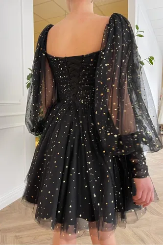 Vista 3 de Maxianever Vestidos de graduación de tul estrellado brillante para mujer, vestidos de fiesta de exalumnos, vestidos formales de noche