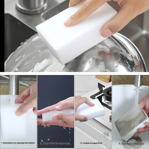 Vista 3 de Esponja mágica borrador de 2X densidad, esponja de melamina multifuncional para limpieza del hogar, platos de cocina, muebles, esponjas de limpieza