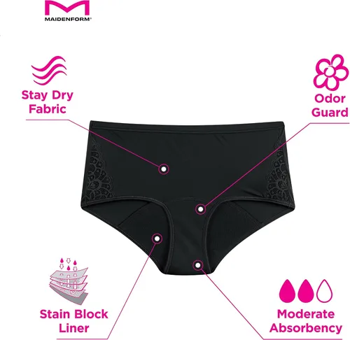 Vista 4 de Maidenform Ropa interior hipster para mujer, absorción moderada, paquete de 3