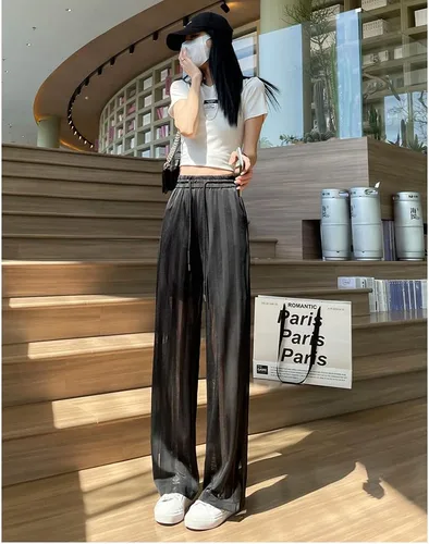 Vista 2 de Pantalones rasgados para mujer, pantalones deportivos con botones a presión, pantalones deportivos cómodos con bolsillos