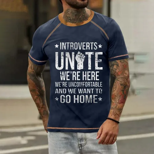 Vista 2 de Camisetas de ajuste entallado para hombre, con estampado de letras retro, manga corta, raglán, cómodas camisetas casuales