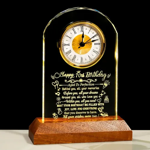 Vista 14 de Arikyrist Regalos de cumpleaños número 100 para mujeres, hombres y amigos, reloj de cumpleaños de cristal con base de luz Glass 100th Birthday