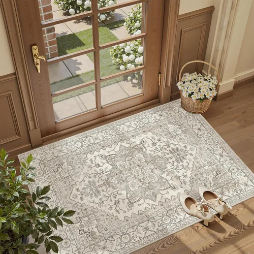 Vista 87 de Madane Alfombra lavable de 2 x 3 pies, alfombra de entrada pequeña, antideslizante, vintage, para entrada interior, alfombra de pelo bajo