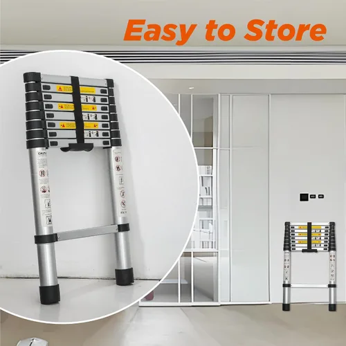 Vista 2 de 8.5FT Telescoping Ladder,JULYFOX Compact Extension Ladder,300lbs Heavy Duty, Multi-Purpose Aluminum Collapsible Ladder for RV or Outdoor