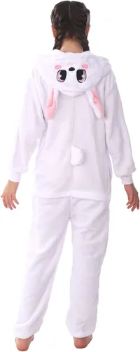 Vista 6 de WOYASIM Disfraz de conejo de franela para niños, disfraz de animal para niñas y niños, Halloween, conejo de Pascua
