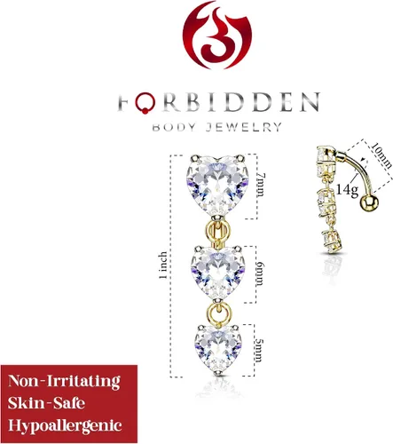 Vista 2 de Forbidden Body Jewelry Anillo de ombligo de acero quirúrgico con triple circonita cúbica, para colgar en el reverso, Metal, circonita cúbica