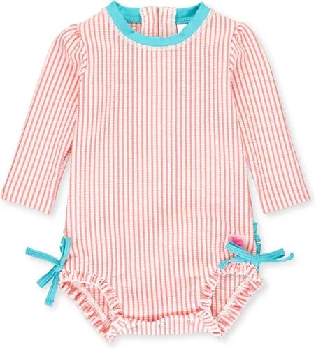 Vista 12 de RuffleButts - Traje de baño de una pieza con mangas largas, de seersucker, con protección solar UPF 50+ para bebé/niñas Seersucker de plátano
