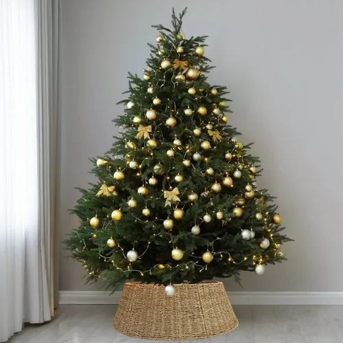 Vista 6 de Rocinha - Cesta para collar de árbol de Navidad de ratán - Anillo de árbol de Navidad rústico hecho a mano