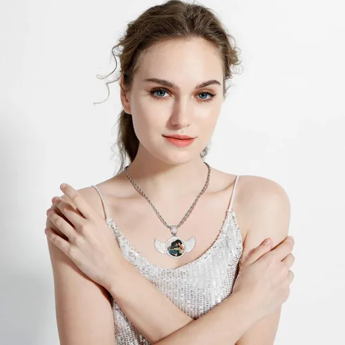 Vista 5 de VIBOOS Collar con colgante de memoria de hip hop personalizado, texto con imagen personalizada para hombres y mujeres, foto personalizada de cobre