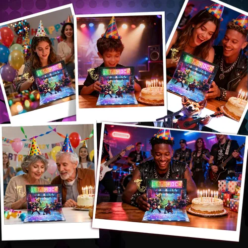 Vista 6 de MZD8391 Tarjetas de cumpleaños 3D desplegables, tarjetas de cumpleaños con banda de perro de rock musical, regalos de feliz cumpleaños para mamá