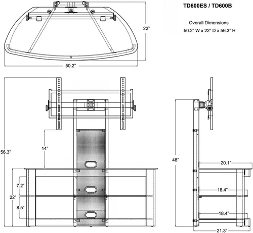 Vista 3 de TransDeco Soporte de TV de madera curada con soporte de hasta 85 pulgadas, negro, TD600B