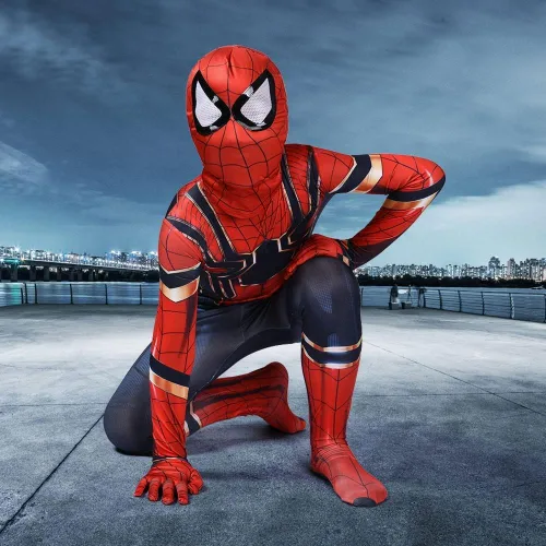 Vista 2 de OOCCO Disfraz de Spider Morales para niños, disfraces de Halloween, superhéroe, cosplay, 3D, de elastano, para niños