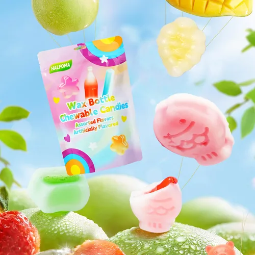 Vista 7 de Chuxinyinian Botella de cera masticable, 20 piezas con 2 peces Lagre, sabores surtidos de frutas, recuerdos de fiesta, 6.3 onzas