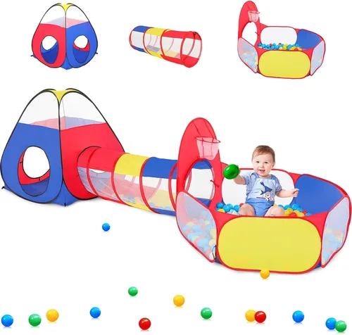 Vista 10 de PigPigPen Tienda de campaña 3 en 1 para niños con túnel de juego y pozo de bolas, juguetes para niños y niñas, juguetes de casa