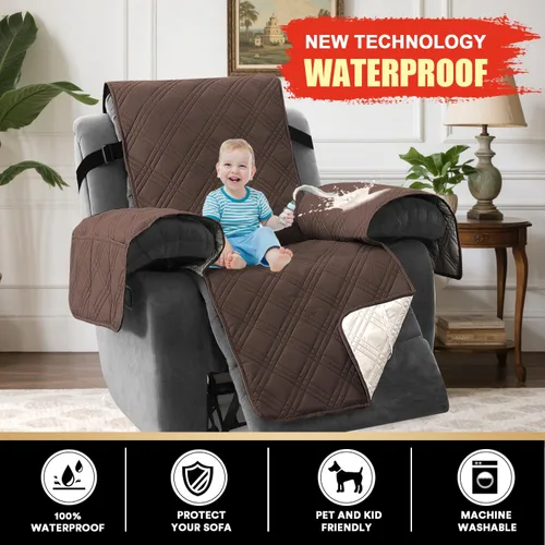 Vista 3 de PrinceDeco - Funda para sofá reclinable 100% impermeable, funda para sofá para sala, protector de muebles resistente al agua con correas elásticas