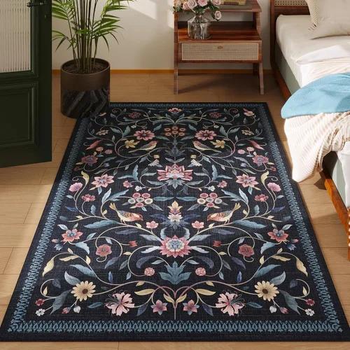 Vista 24 de Alfombra de entrada vintage con medallón floral de 2 x 3 pulgadas, lavable a máquina, alfombra de entrada de pelo bajo, suave, pequeña, alfombra