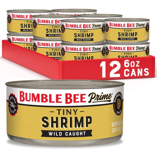 Vista 15 de Bumble Bee Camarones enlatados medianos, lata de 6 onzas, camarones en agua, cocidos, pelados, desvenados, 0.78 oz de proteína por porción, sin