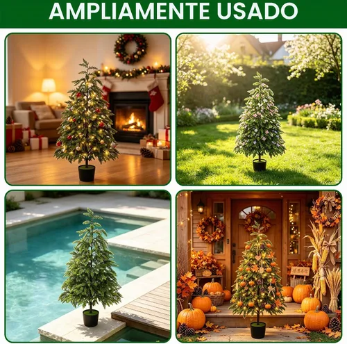 Vista 7 de Cllayees 4FT Cedar Christmas Tree with Lights Artificial Potted Tree Timer, 80 LEDs, Lighted Fake Trees, Front Porch Outdoor Indoor Decor, Christmas