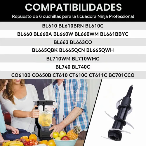 Vista 3 de Piezas de repuesto de 6 cuchillas para licuadora compatibles con jarra de 72 oz de Ninja, cuchillas compatibles con sistema de cocina de 1100 W