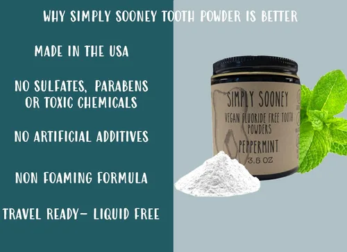 Vista 6 de Simply Sooney Polvo de dientes orgánico sin flúor orgánico remineralizante, fórmula I dientes más fuertes I aliento fresco I con xilitol