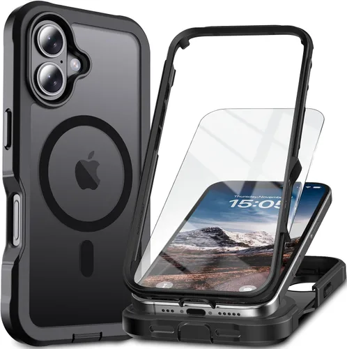 Vista 13 de Funda magnética para iPhone 13 Pro Max, protector de pantalla, compatible con MagSafe, protección contra caídas de grado militar, protección