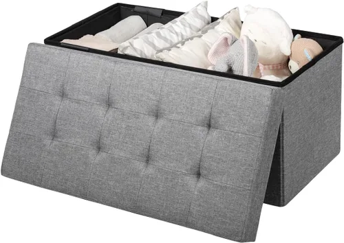 Vista 10 de Banco otomano plegable de almacenamiento, reposapiés de tela con contenedores de almacenamiento extraíbles y asiento acolchado, caja organizadora