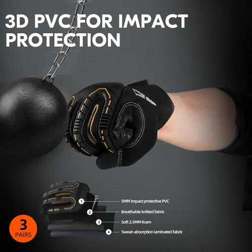 Vista 2 de Vgo... Guantes de trabajo para hombre, resistentes y antiimpactos, guantes de seguridad antivibraciones para conductores de aparejadores