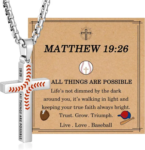 Vista 7 de Regalos de Pascua para niños y adolescentes, collares de cruz de béisbol para niños y hombres, de acero inoxidable que no destiñe, collar
