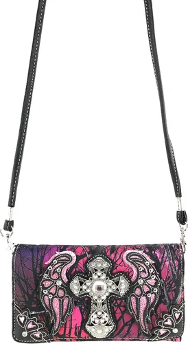 Vista 3 de Zelris Camouflage Shine Glow Cross Wings - Cartera cruzada de tres pliegues para mujer