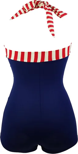 Vista 2 de COCOSHIP Traje de baño para mujer retro de los años 50 azul marino náutico de una pieza Maillot Anchors Away (FBA)