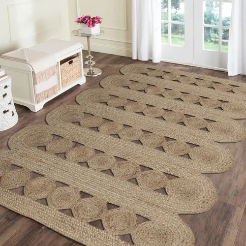 Vista 2 de Alfombra de área kilim de 2 x 3 pies, alfombra trenzada de yute beige, alfombra geométrica kilim de 0.27 pulgadas, alfombra de tejido plano