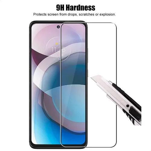 Vista 4 de (3+3) Protector de pantalla de vidrio templado con protector de lente de cámara, antiarañazos, transparente HD (3+3) para Motorola Moto G 5G y One