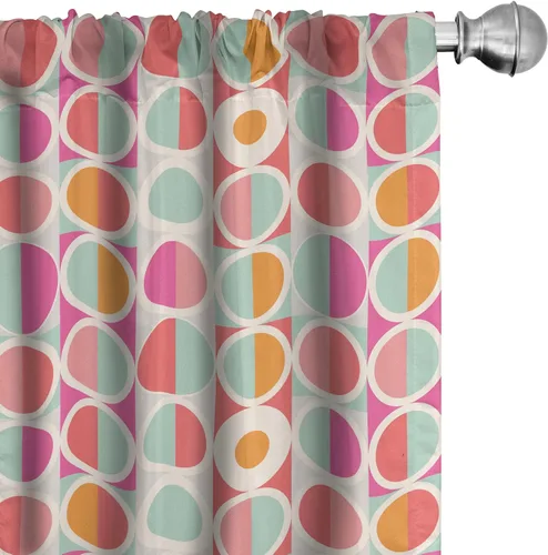 Vista 31 de Ambesonne Paquete de 2 cortinas otoñales para ventana, diseño otoñal con formas intrincadas en espiral y estampado de hojas voladoras, juego ligero