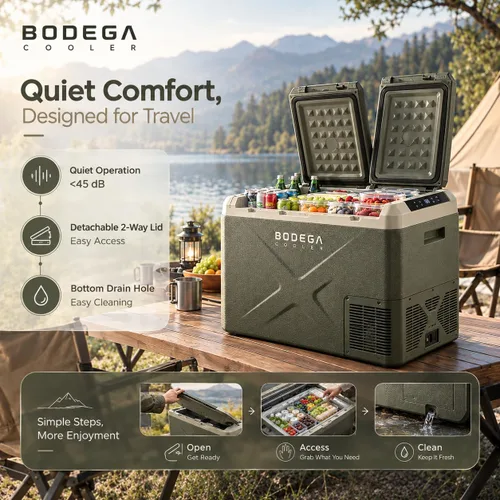 Vista 4 de BODEGACOOLER Refrigerador de Coche de 12 Voltios, Refrigerador de Coche de 34 Cuartos de Galón (32L) de Doble Zona, Congelador Portátil de 12V