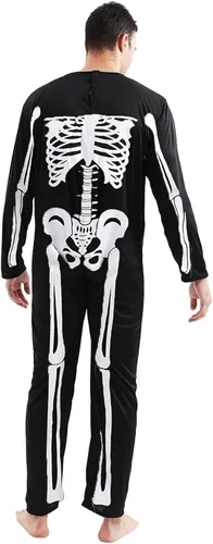 Vista 3 de Disfraz de Halloween de esqueleto en liquidación de Halloween para hombres adultos, overol de hueso de calavera 3D, disfraz de cosplay y fiesta