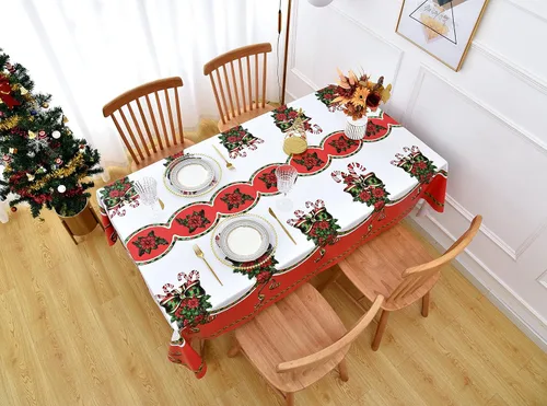 Vista 5 de Rally Home Goods Mantel rectangular de vinilo de alta calidad, color rojo festivo para Acción de Gracias y Navidad, cubierta protectora de plástico