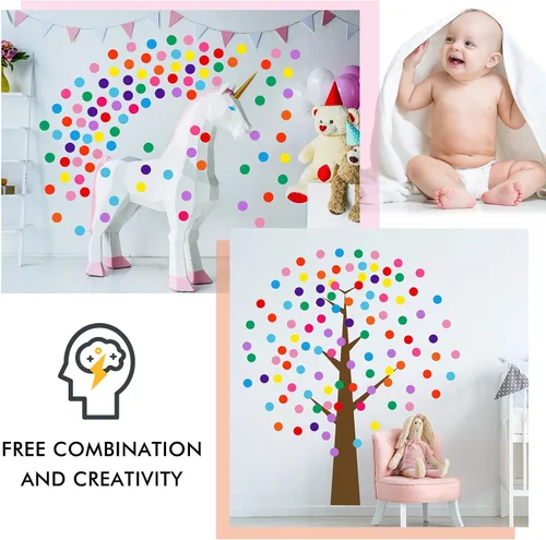 Vista 6 de Zonon 240 calcomanías de pared de lunares de 2 pulgadas, diseño de puntos de vinilo multicolor de arco iris, calcomanías circulares redondas