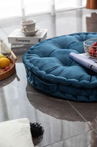 Vista 7 de MOJUN Almohada redonda de meditación, almohadas grandes para adultos, almohada redonda gruesa de terciopelo holandés con asa para yoga, sala de Azul