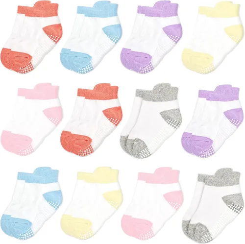 Vista 11 de HYCLES Calcetines para niña, 12 pares de calcetines antideslizantes para niñas de 1 a 7 años