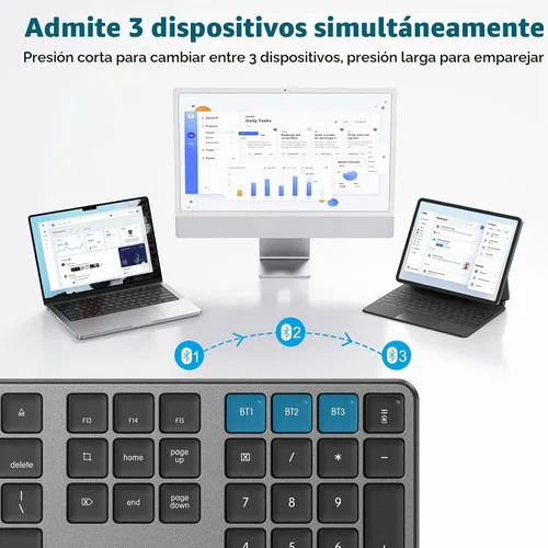 Vista 2 de OMOTON Teclado Bluetooth recargable para Mac, teclado numérico y de tamaño completo