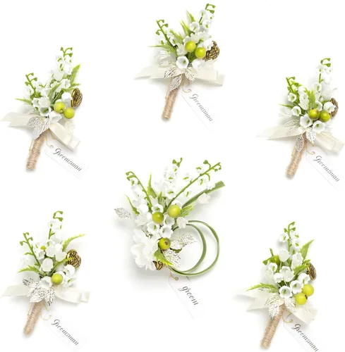 Vista 40 de Ling's Moment Boutonniere para Hombres Boda, Juego de 6, Novio y Padrinos Boutonniere para Boda Regreso a Casa Halloween Ceremonia Aniversario, Cena