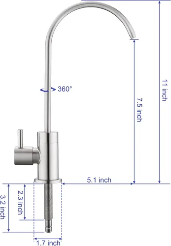 Vista 6 de Kablle Grifo de agua potable para fregadero de cocina, grifo de filtración de agua de ósmosis inversa para fregadero de bar, níquel cepillado