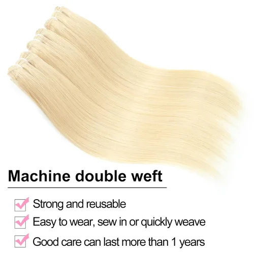 Vista 3 de 613 paquetes de cabello humano de 10 pulgadas, grado 12A, 100% sin procesar, rubio virgen brasileño 613, extensiones de cabello humano para mujeres