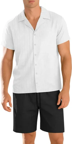 Vista 8 de RTRDE Men's 2 Piece Outfits Cuban Guayabera Short Sleeve Shirts and Summer Beach Vacation Sets, M-3XL