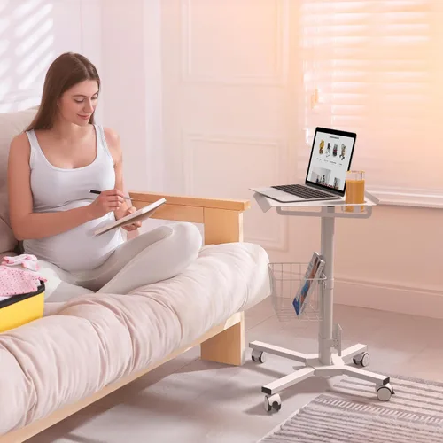 Vista 2 de ONKRON Carrito móvil para laptop con ruedas, carga hasta 17.6 libras, escritorio rodante de pie con altura ajustable, estación de trabajo portátil