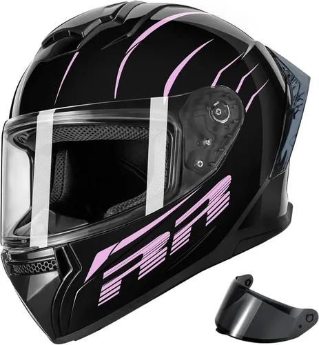 Vista 10 de Cascos de motocicleta de cara completa para adultos, casco de motocicleta para hombres y mujeres, aprobado por DOT con 2 viseras extraíbles