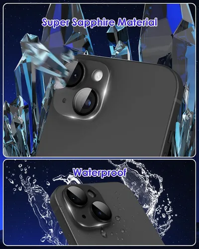 Vista 4 de Compatible con iPhone 15/iPhone 15 Plus/iPhone 14/iPhone 14 Plus Protector de lente de cámara Metal Plus Anillo de aleación de aluminio 9H Pantalla