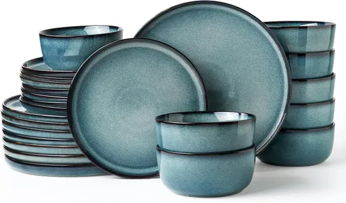 Vista 10 de Stoneware Dinnerware Sets for 8, Reactive Glaze, Beige